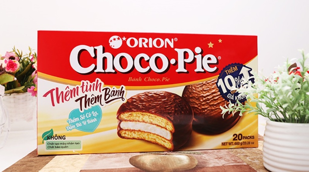 In thương hiệu trên bao bì bánh Chocopie góp phần quan trọng trong việc thu hút khách hàng 